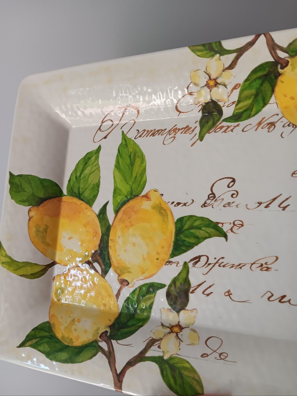 Nicole Miller Home Lemon Fruit Serving Tray Melamine White Yellow Green 21.5" - Picture 4 of 11
